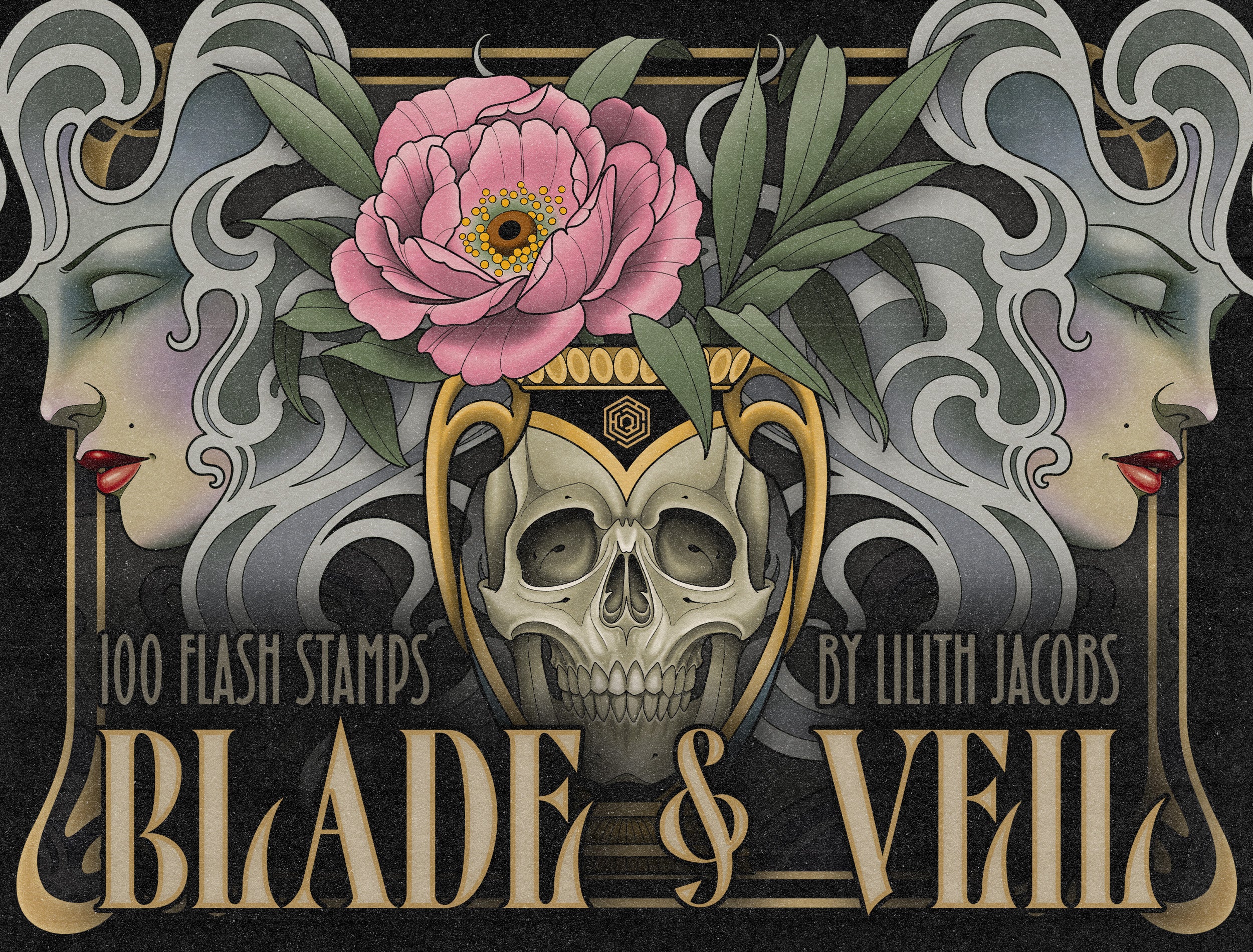 Blade and Veil 100 Tattoo Flash Stamps for Procreate by Lilith Jacobs and Tattoo Smart main product image