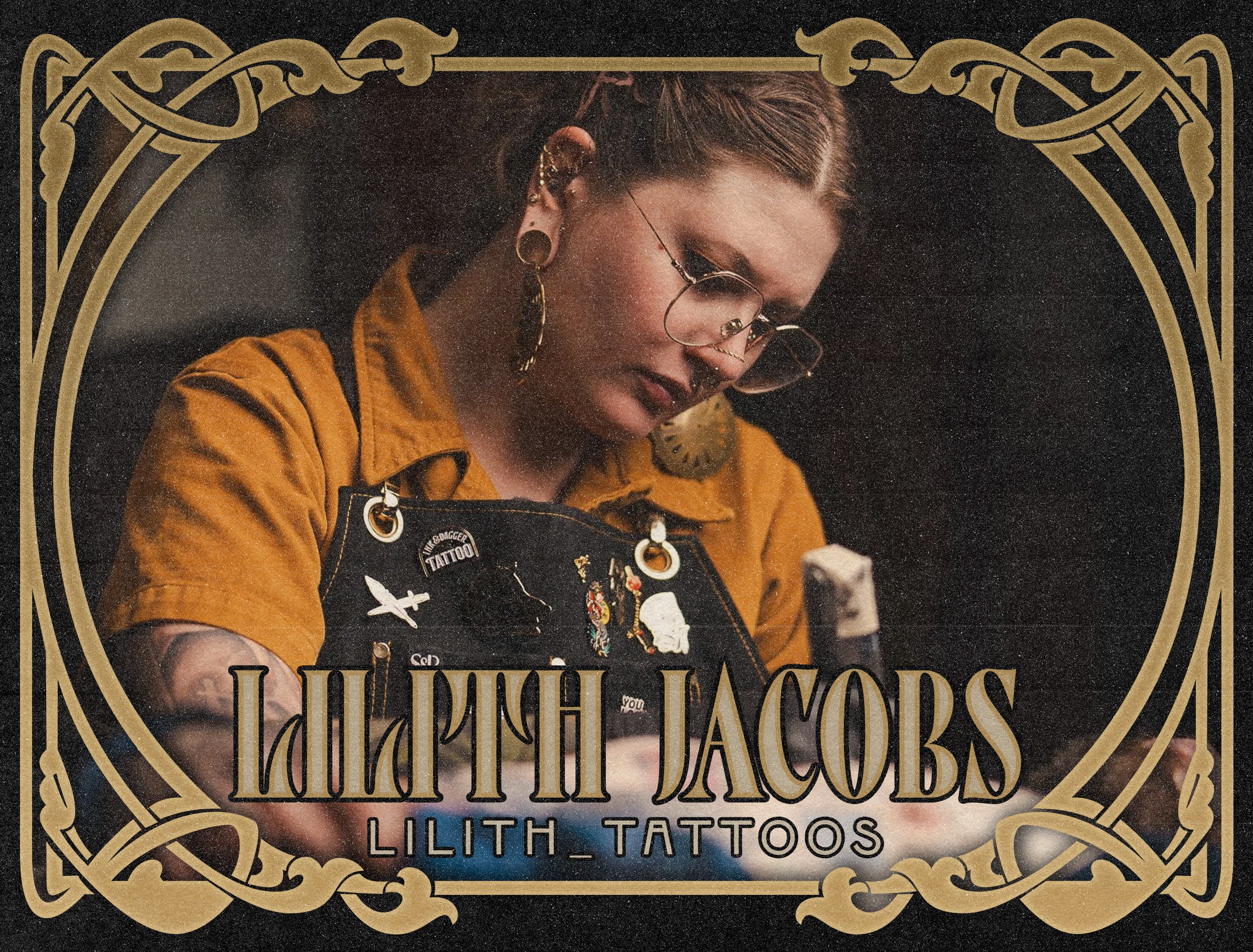 Blade and Veil 100 Tattoo Flash Stamps for Procreate by Lilith Jacobs and Tattoo Smart the artist at work