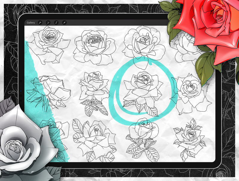 Flash Stamps - Illustrative Roses - Tattoo Smart