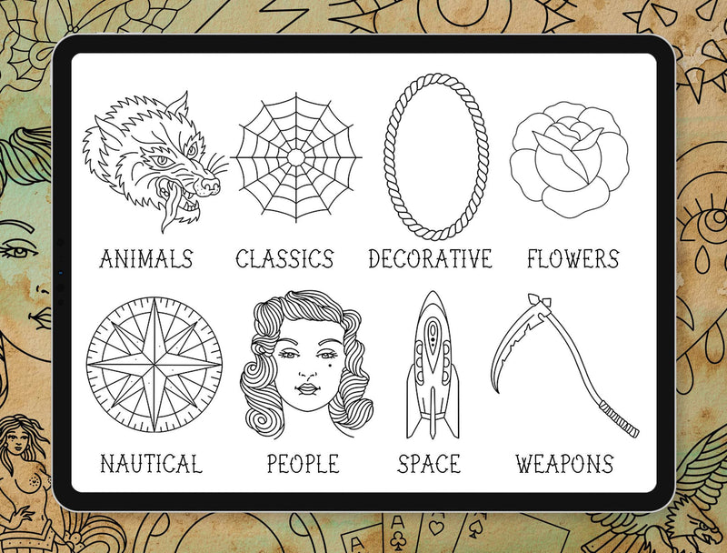 Flash Stamps - Traditional Bangers - Tattoo Smart