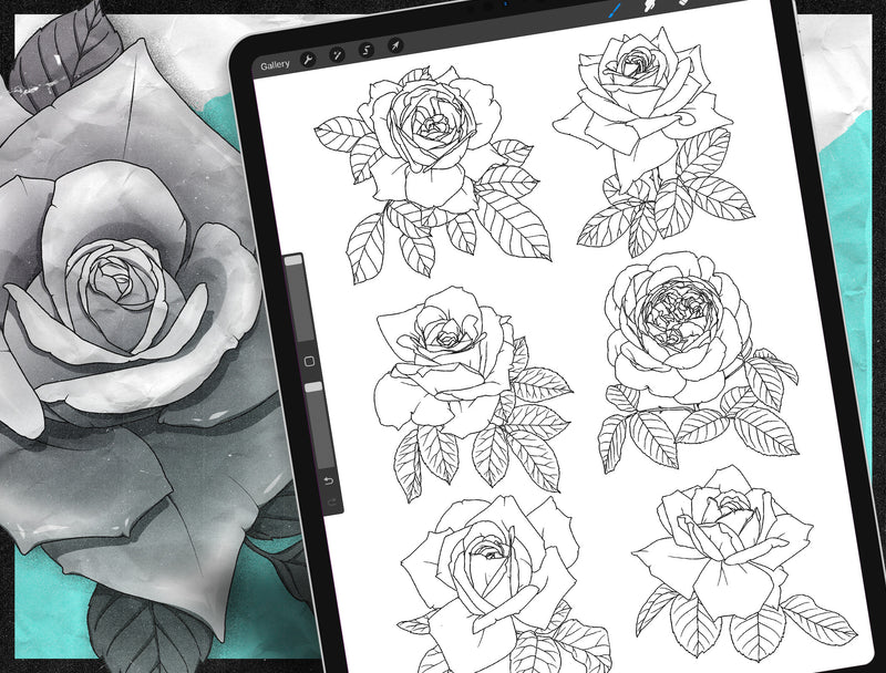 Flash Stamps - Illustrative Roses - Tattoo Smart