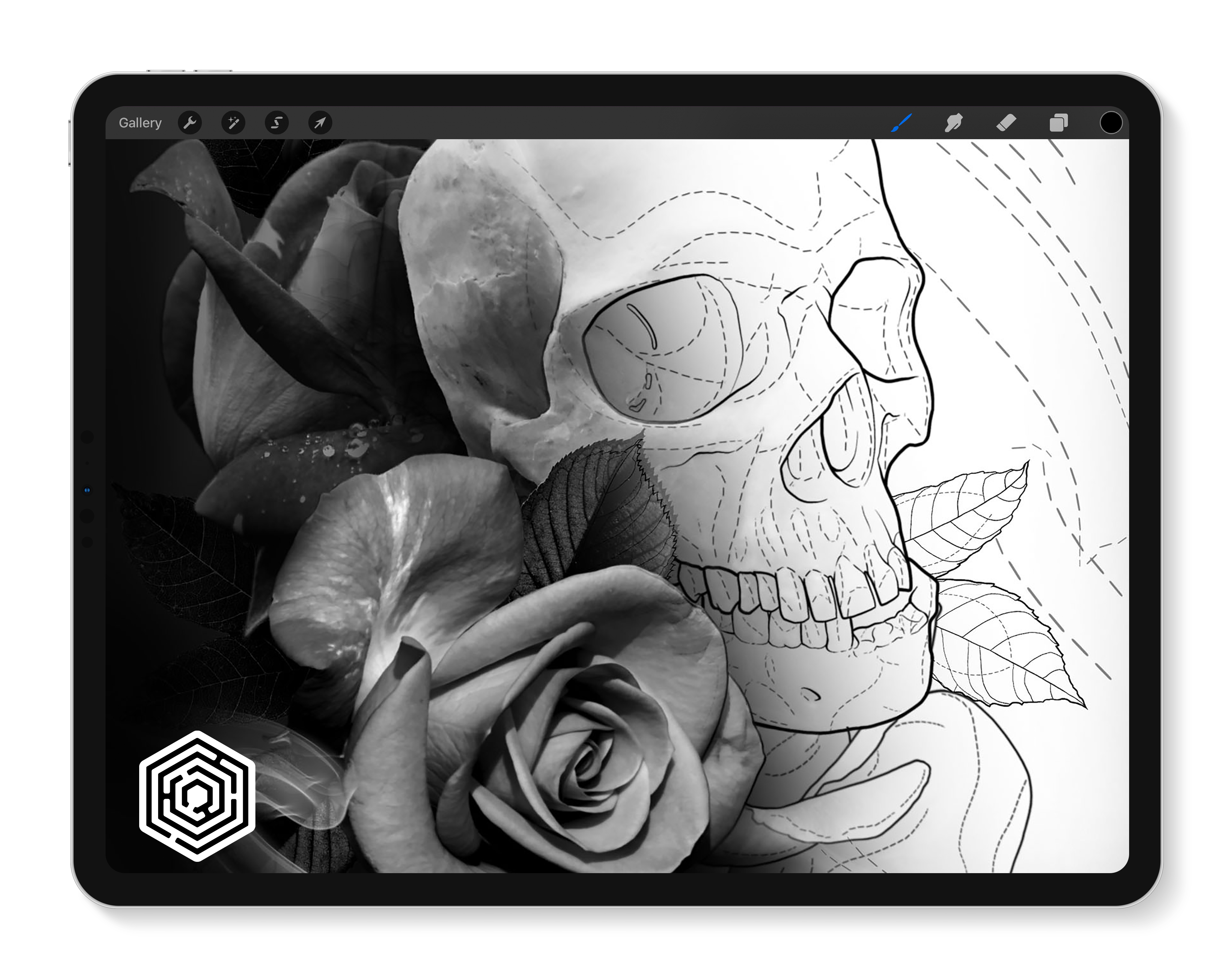 Tattoo uploaded by Lady M. TATTOO • #skull #roses #dotwork #sketching #line  #hourglass • Tattoodo