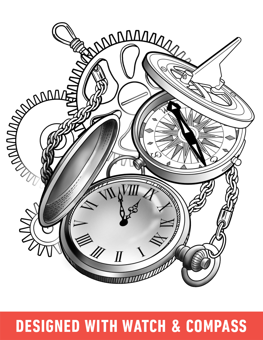 Black and Grey Baroque Clock Tattoo Design – Tattoos Wizard Designs