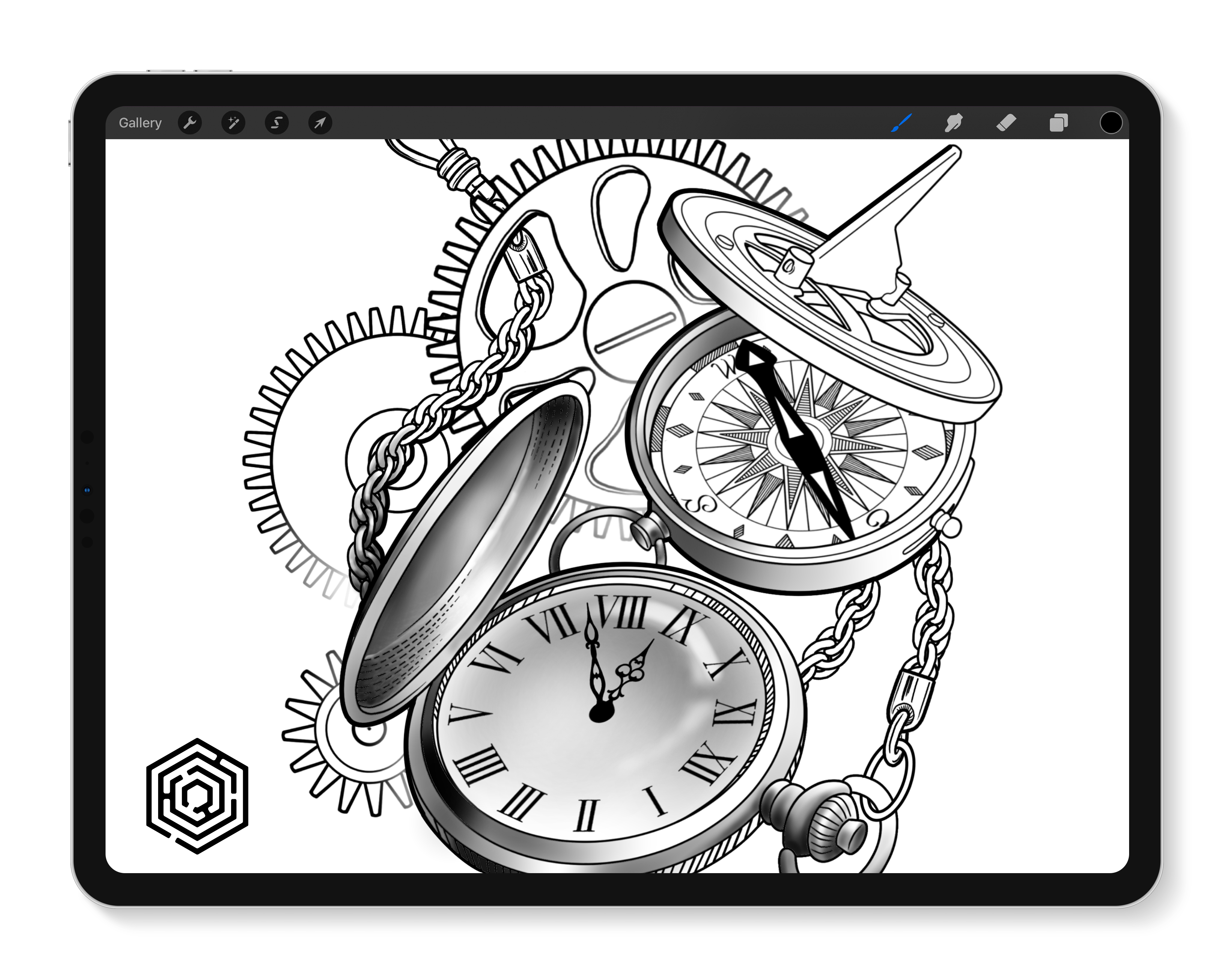 Composition with Flower and Pocket Watch on Chain. Vector Illustration for  Tattoo Stock Vector - Illustration of pion, metal: 130074626