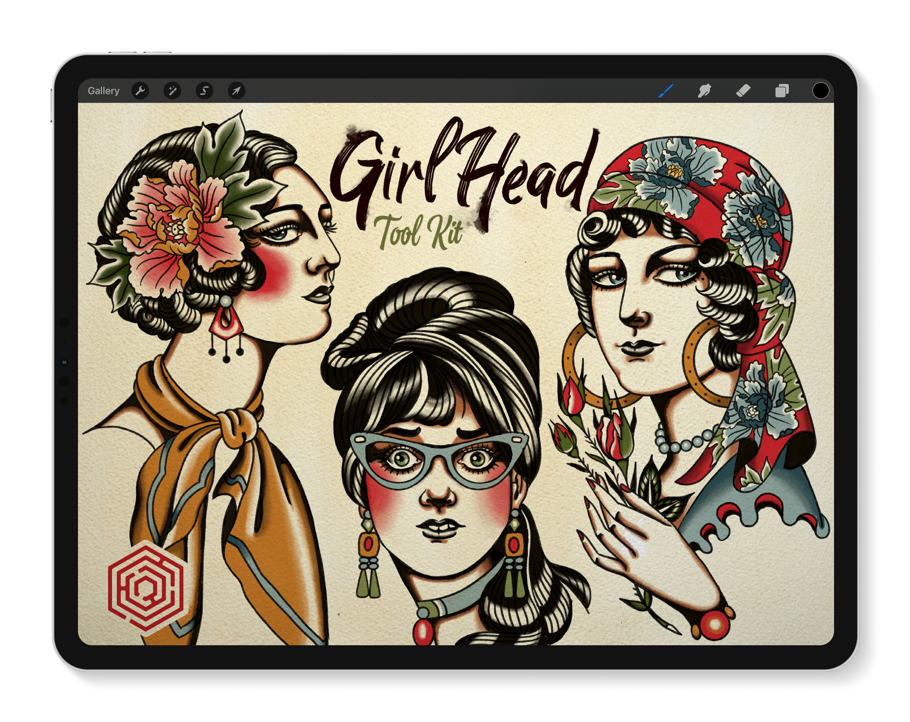 American Traditional Woman Face Tattoo