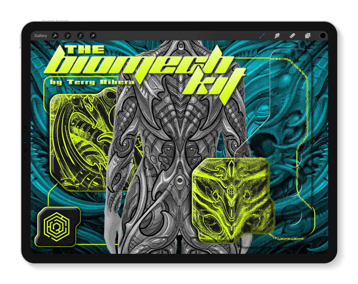 The Biomech Kit by Terry Ribera — Procreate tool kit for biomechanical tattoo design